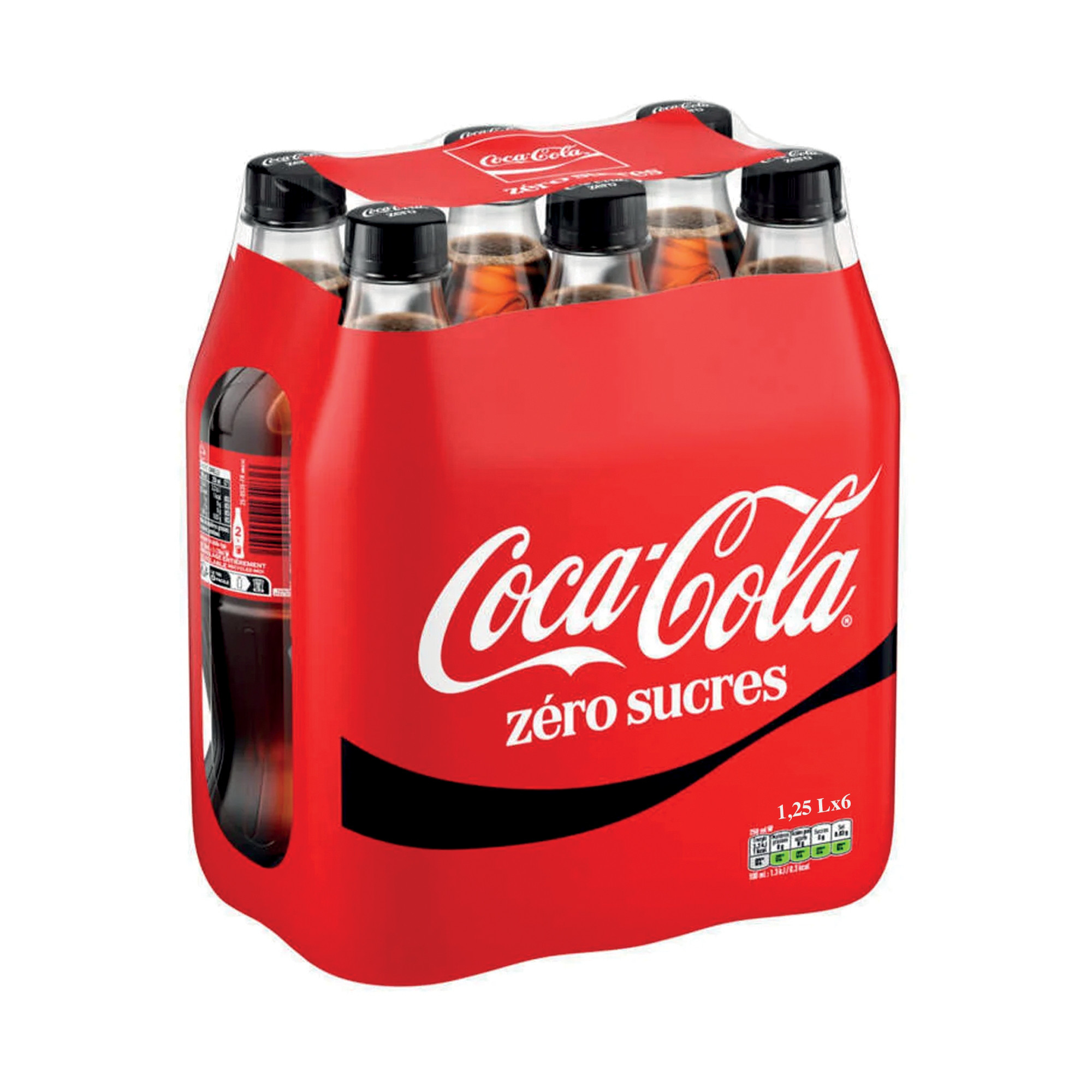 Soda Coca-Cola zéro sucres, en bouteille, lot de 6 x 1,25 L