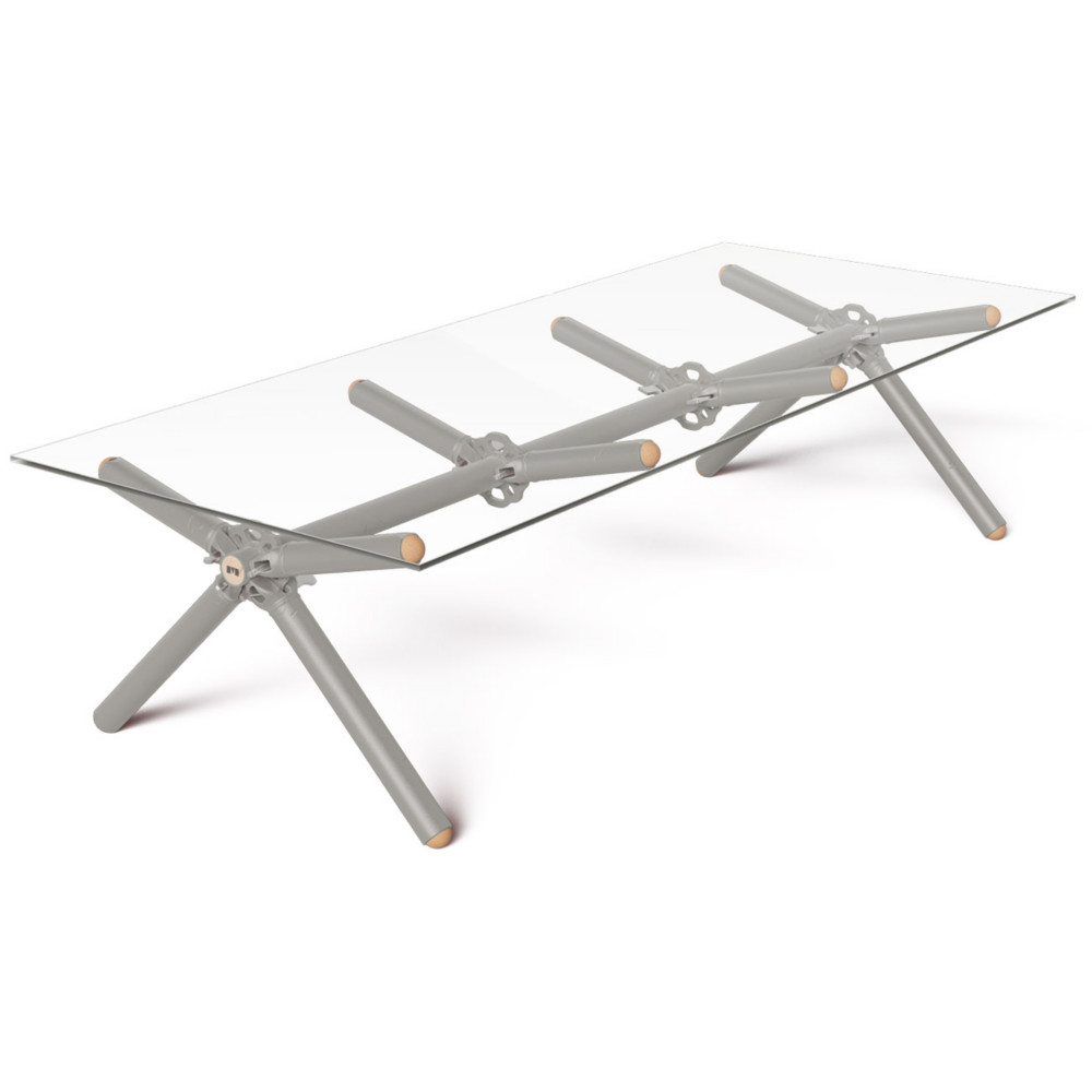 Table basse Xylan 8 personnes L. 200 x l. 80 x H. 50 cm - Plateau en verre - Structure et pieds galaxie