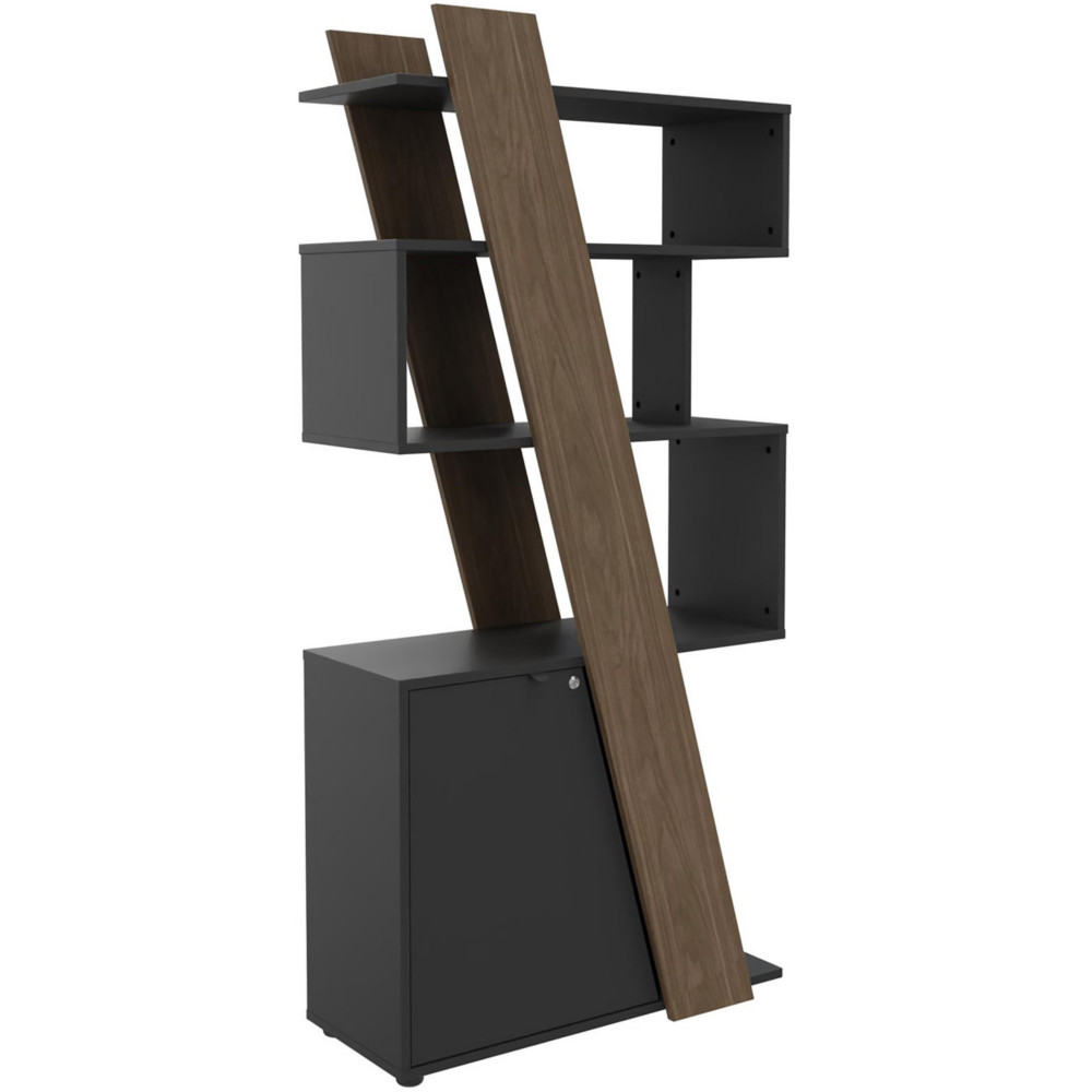 Bibliothque porte  gauche Rha L. 90 x P. 40 x H 190 cm - Structure Noyer - Porte Carbone