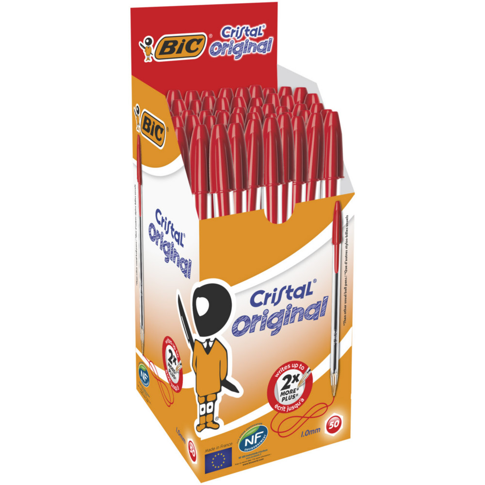 BIC Cristal Original Stylo bille  capuchon - pointe moyenne 1 mm - Rouge