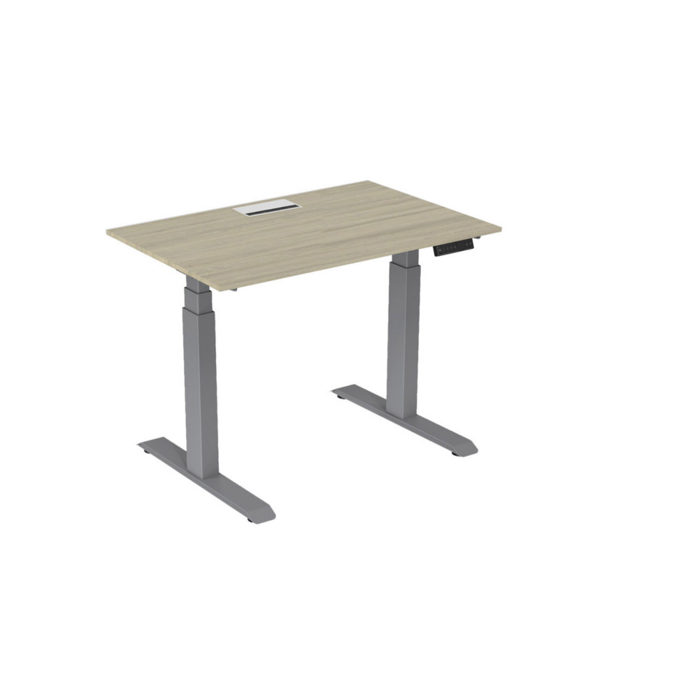 Bureau assis-debout Activ'o - Rglage lectrique en hauteur - L.120 x P.80 cm - Plateau Chne avec top access - Pieds mtal Gris