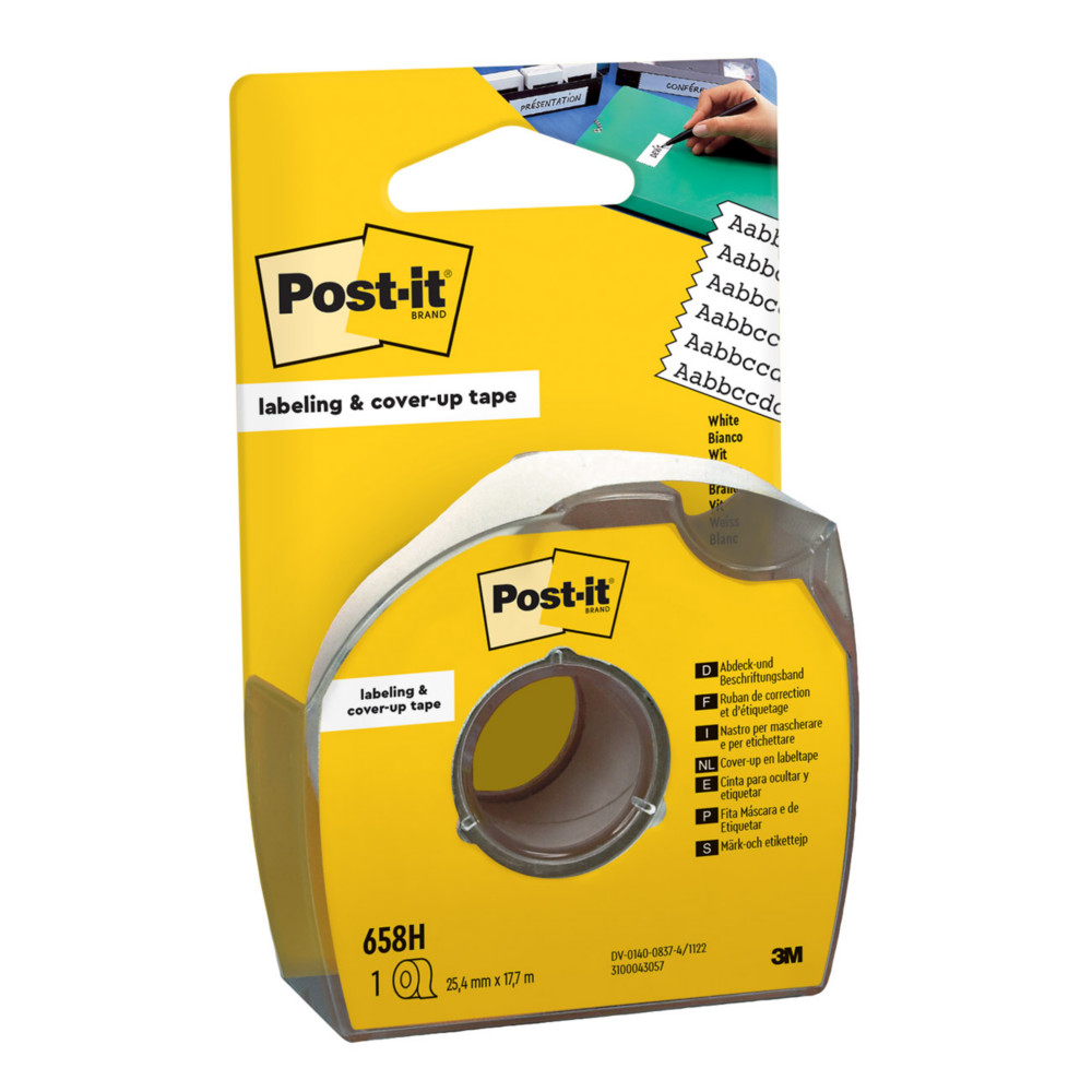 Post-it Ruban de masquage 658H Blanc 25,4mmx17,7m avec dvidoir manuel