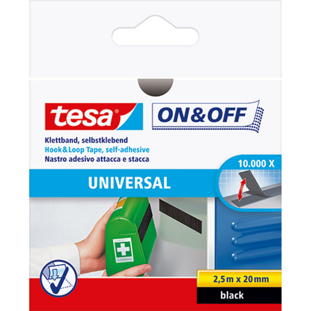 tesa Bande auto-agrippante On & Off 20 mm x 2,5 m - Noir