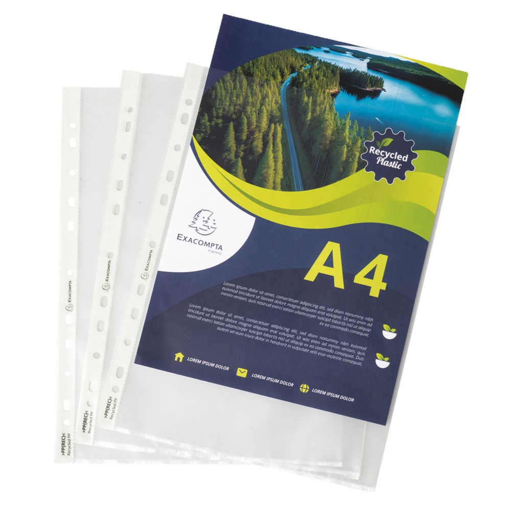 Exacompta Pochettes perfores transparentes Forever A4 polypropylne recycl 6/100e graines - Lot de 100