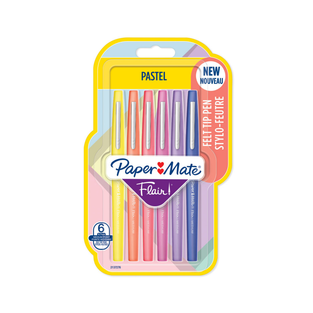 Paper Mate Flair Original Stylo feutre  capuchon pointe moyenne 0,7 mm - Lot de 6 coloris pastel