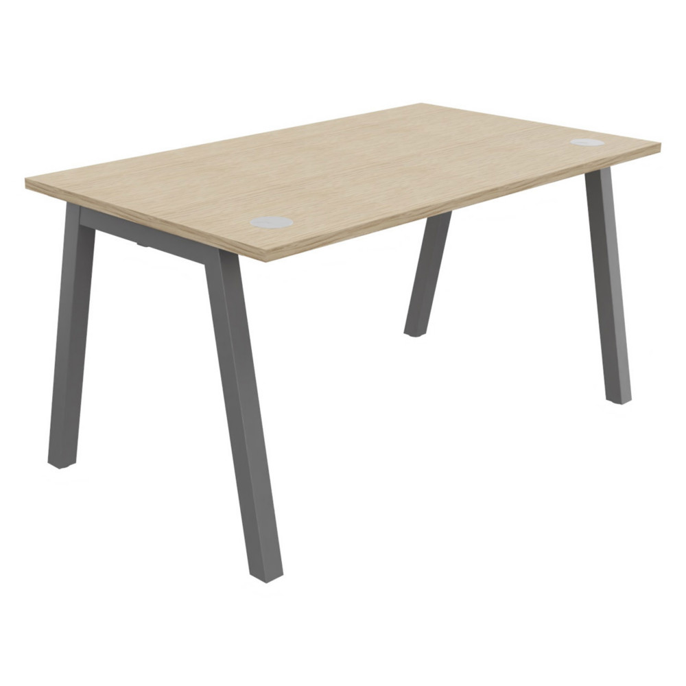 Bureau droit Burocolor A avec obturateurs - L.140 x P.80 cm - Plateau Chne - Pieds Aluminium
