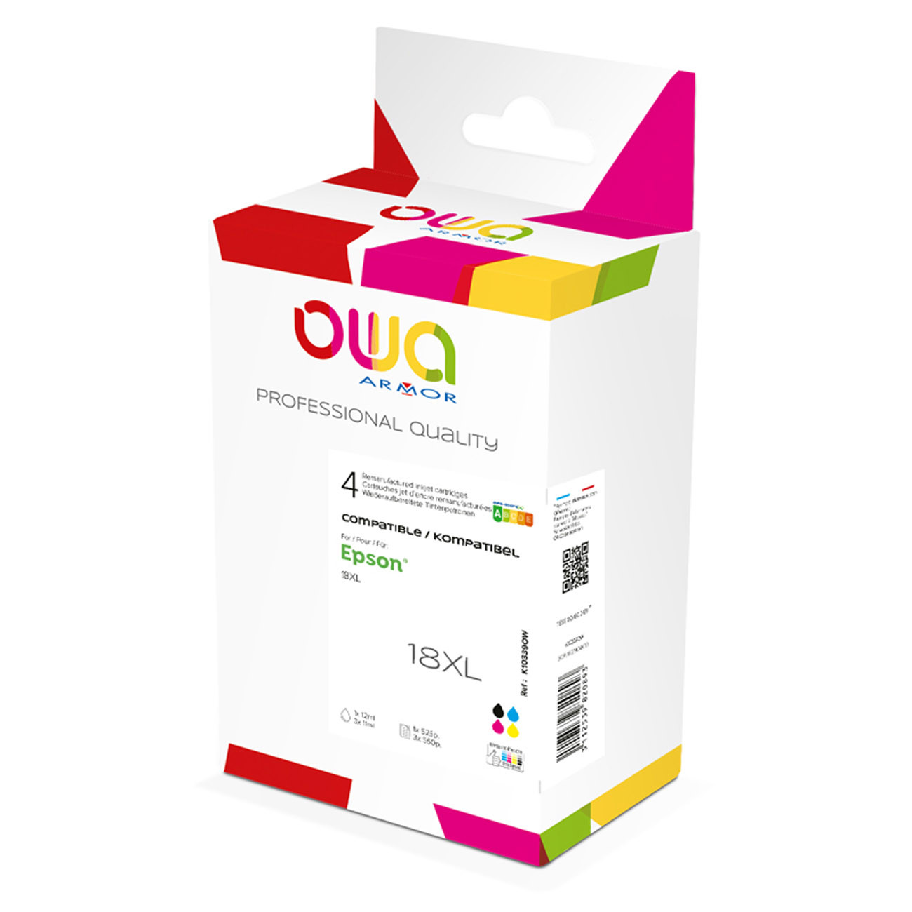 OWA  Cartouche d'encre compatible EPSON 18XL - K10339OW - Pack de 4 (Noir, Cyan, Magenta, Jaune)
