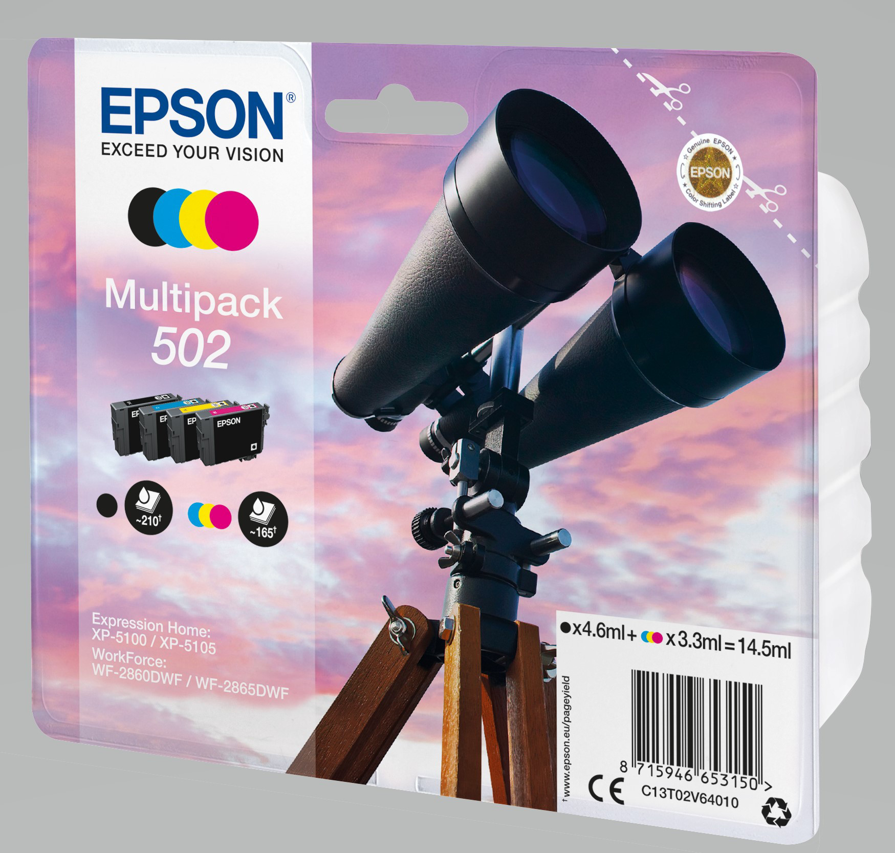 Epson 502 ''Jumelles'' Cartouche d'encre originale C13T02V64010 - Pack de 4 (Noir, Cyan, Magenta, Jaune)