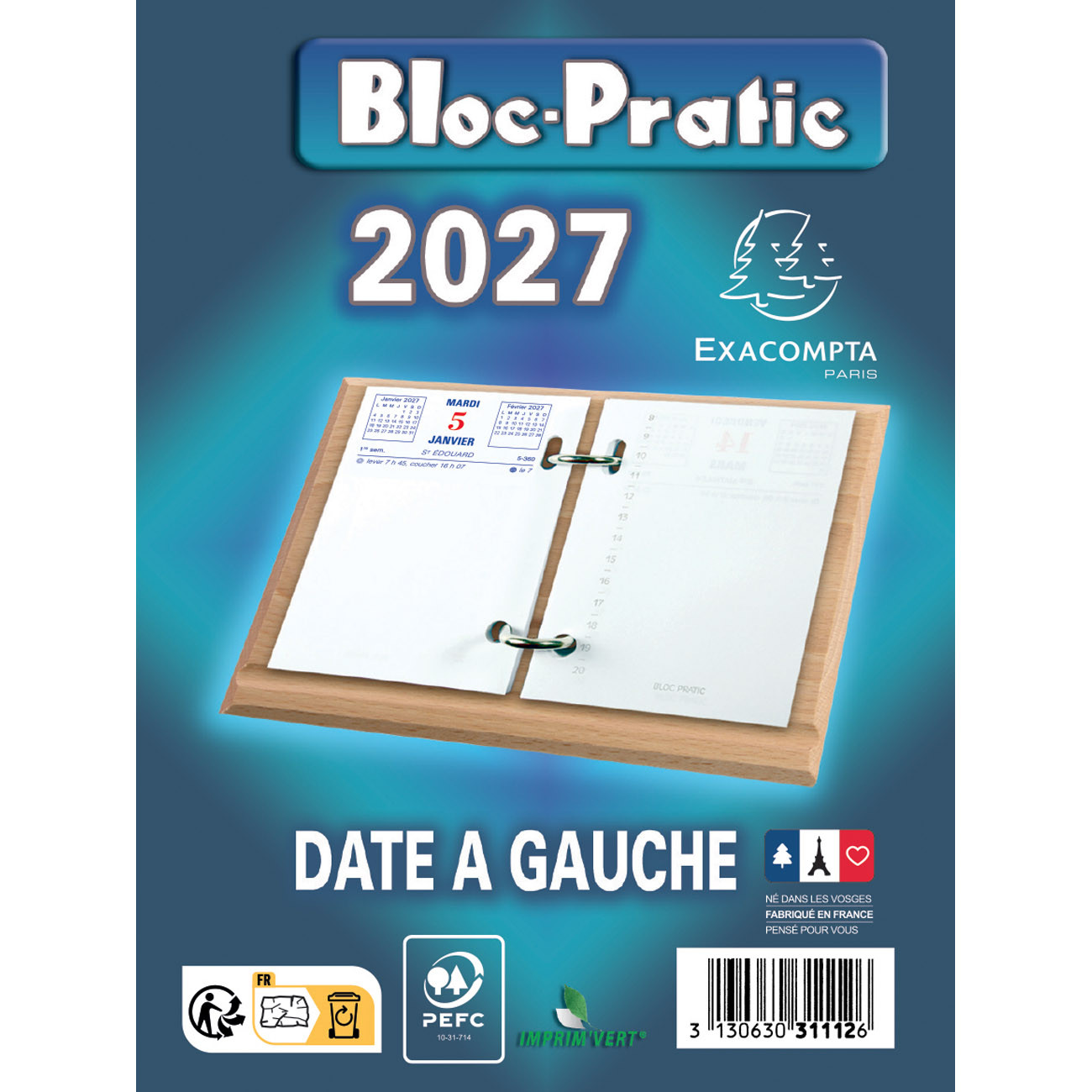 Exacompta Bloc éphéméride - Date à gauche - 2027