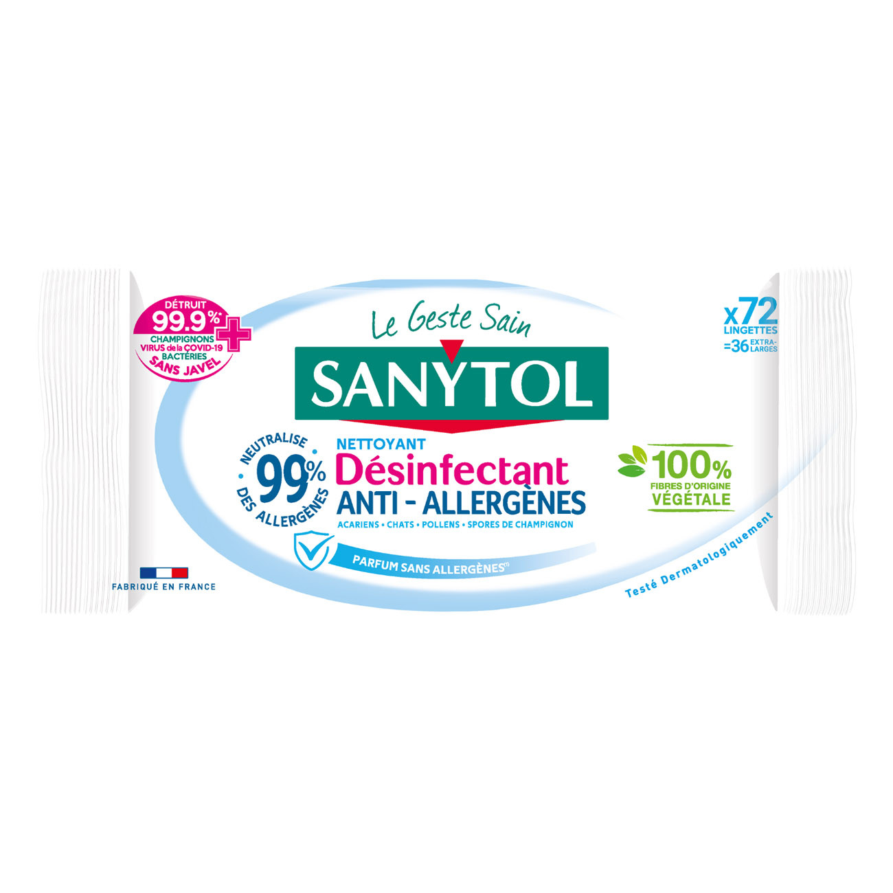 Lingettes Désinfectantes Anti allergènes Sanytol Le Paquet De 72 Lingettes - vue 3