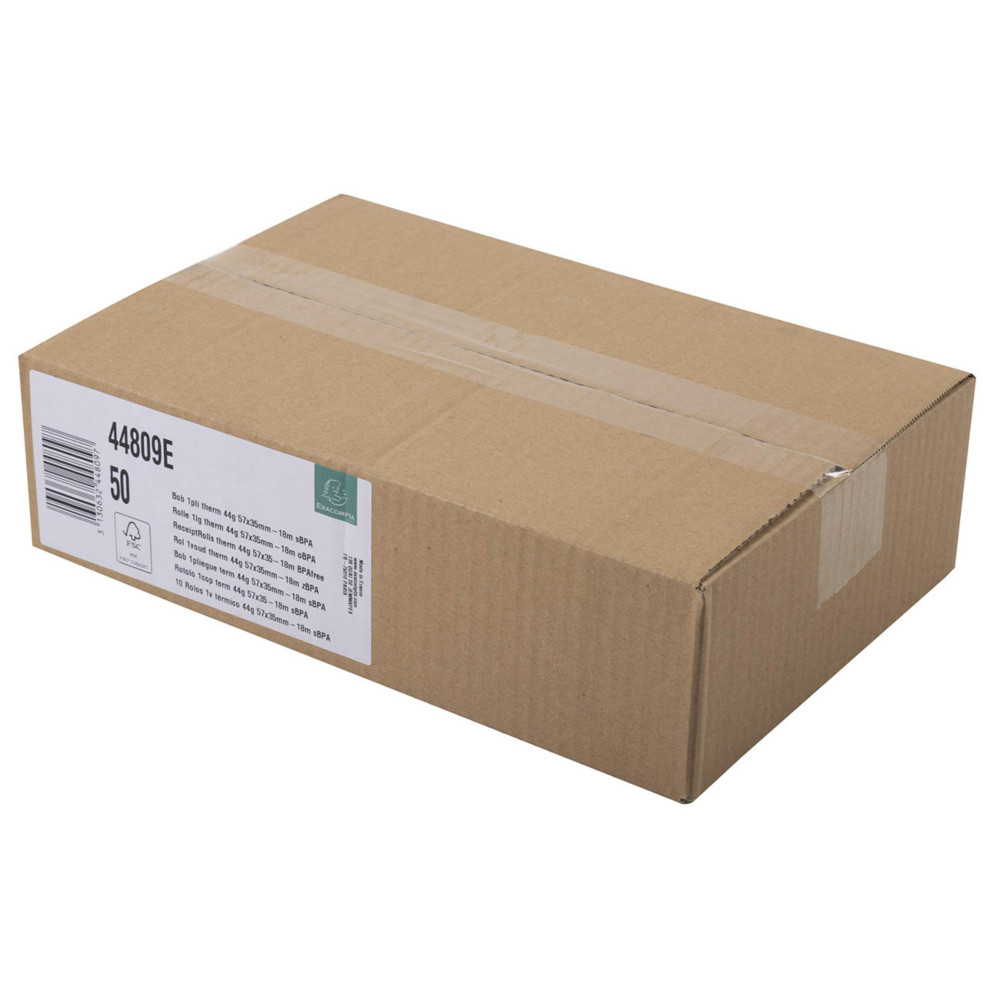Exacompta Bobine TPE carte bancaire 57 x 37 x 12 mm - Longueur 18M - 44809E - Rouleau Papier thermique 1 pli 48g sans Bisphnol A - Lot de 50