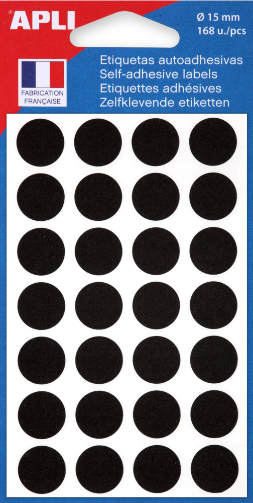 APLI Pastilles adhsives  15 mm - 111847 - Pochette de 168 - Noir