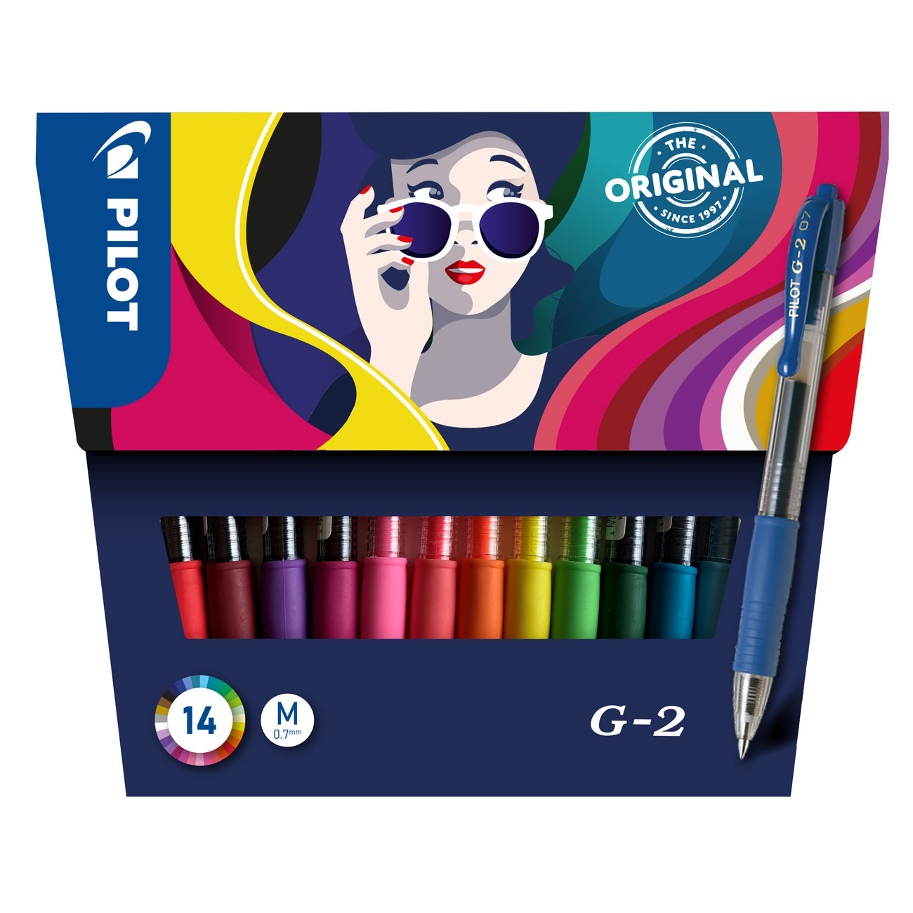 Pilot G2 Stylo roller encre gel rétractable pointe moyenne 0 7 mm Pochette de 14 couleurs assorties