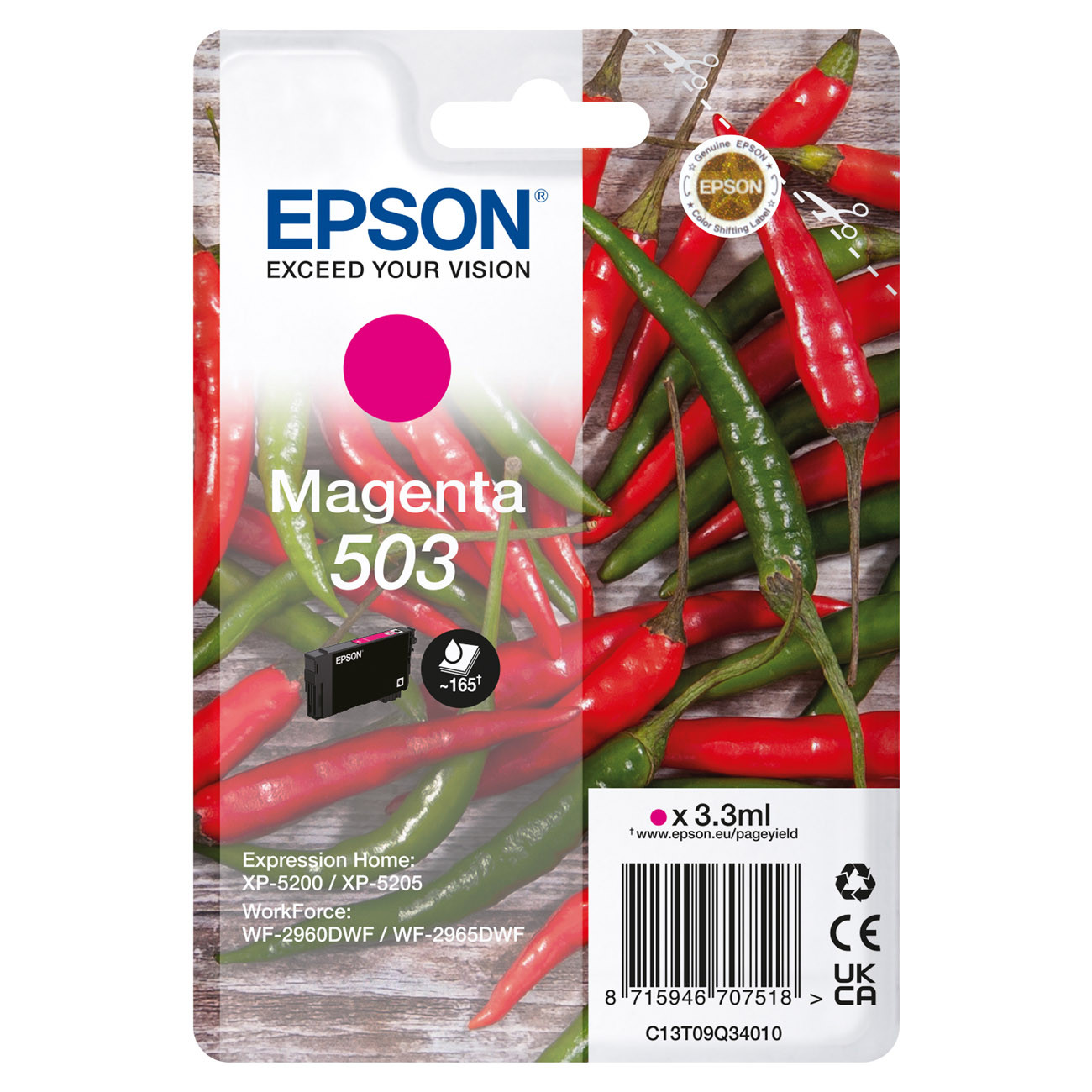 Epson 503 ''Piment'' Cartouche d'encre originale C13T09Q34010 - Magenta