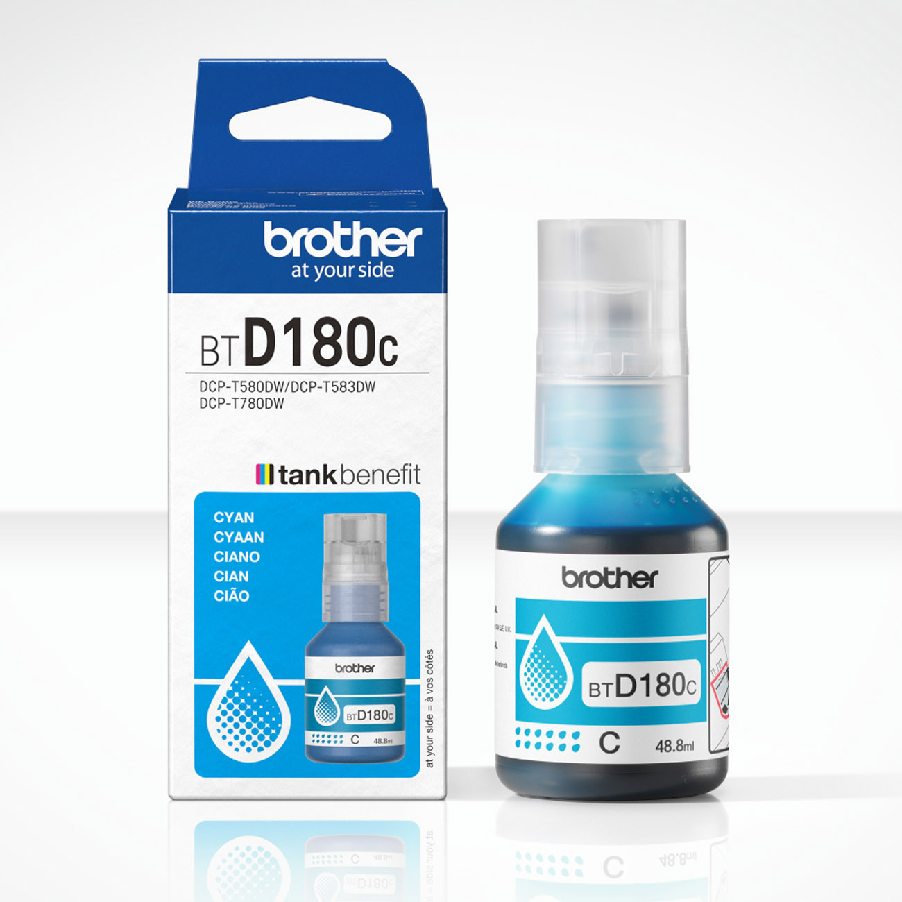Brother BTD180C Bouteille d'encre originale - Couleur : Cyan (Bleu)