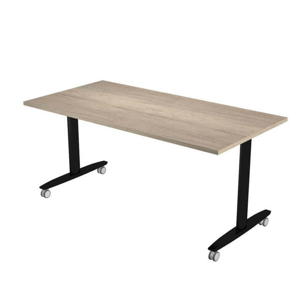 Table rabattable  roulettes PRATIC - L.160 x P.80 cm - Plateau Chne Canadien - Pieds Noir
