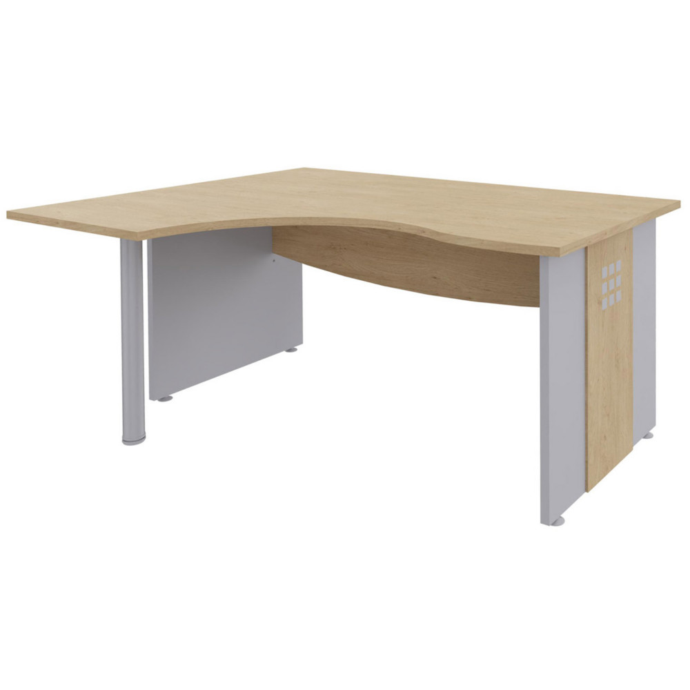 Bureau d'angle compact retour  gauche Axiome - L.160 x P.120 cm - Plateau Chne - Pieds panneaux Aluminium