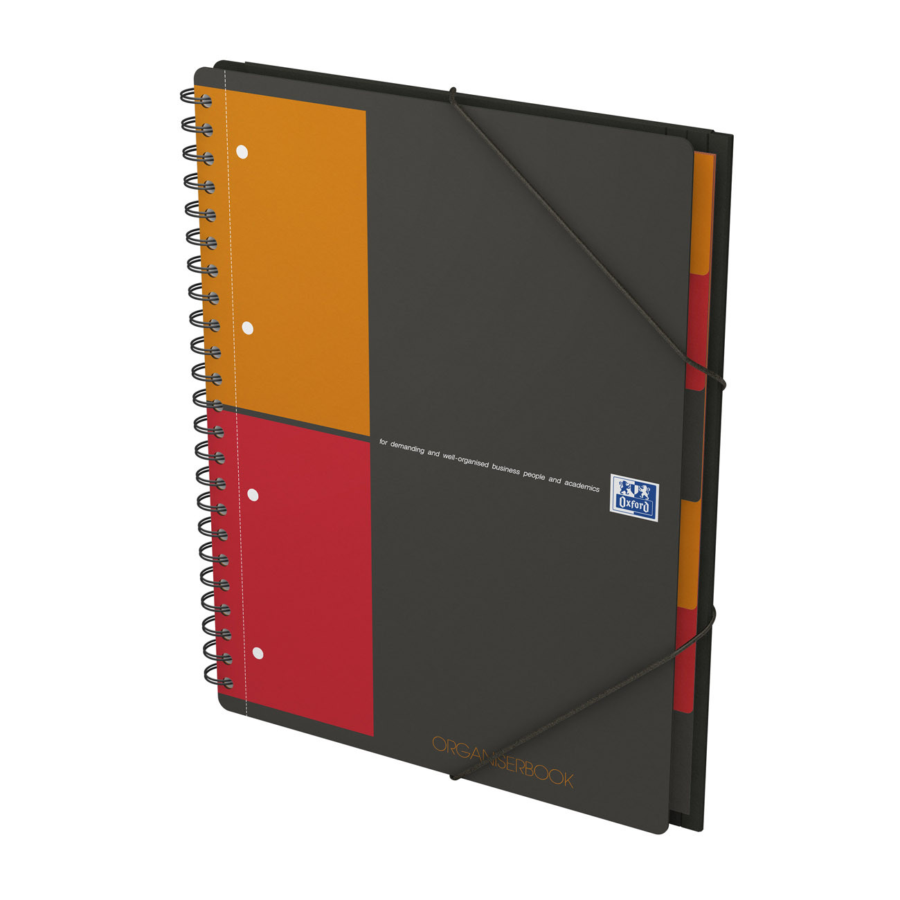 Oxford Cahier à spirale International Organiserbook A4+ 24 x 32 cm Perforé 4 trous Petits carreaux 5x5 160 pages