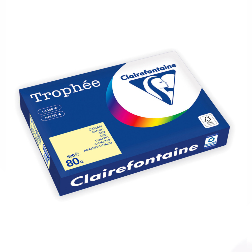Clairefontaine Papier A3 couleur Trophe - 80g - Ramette de 500 feuilles - Jaune Canari