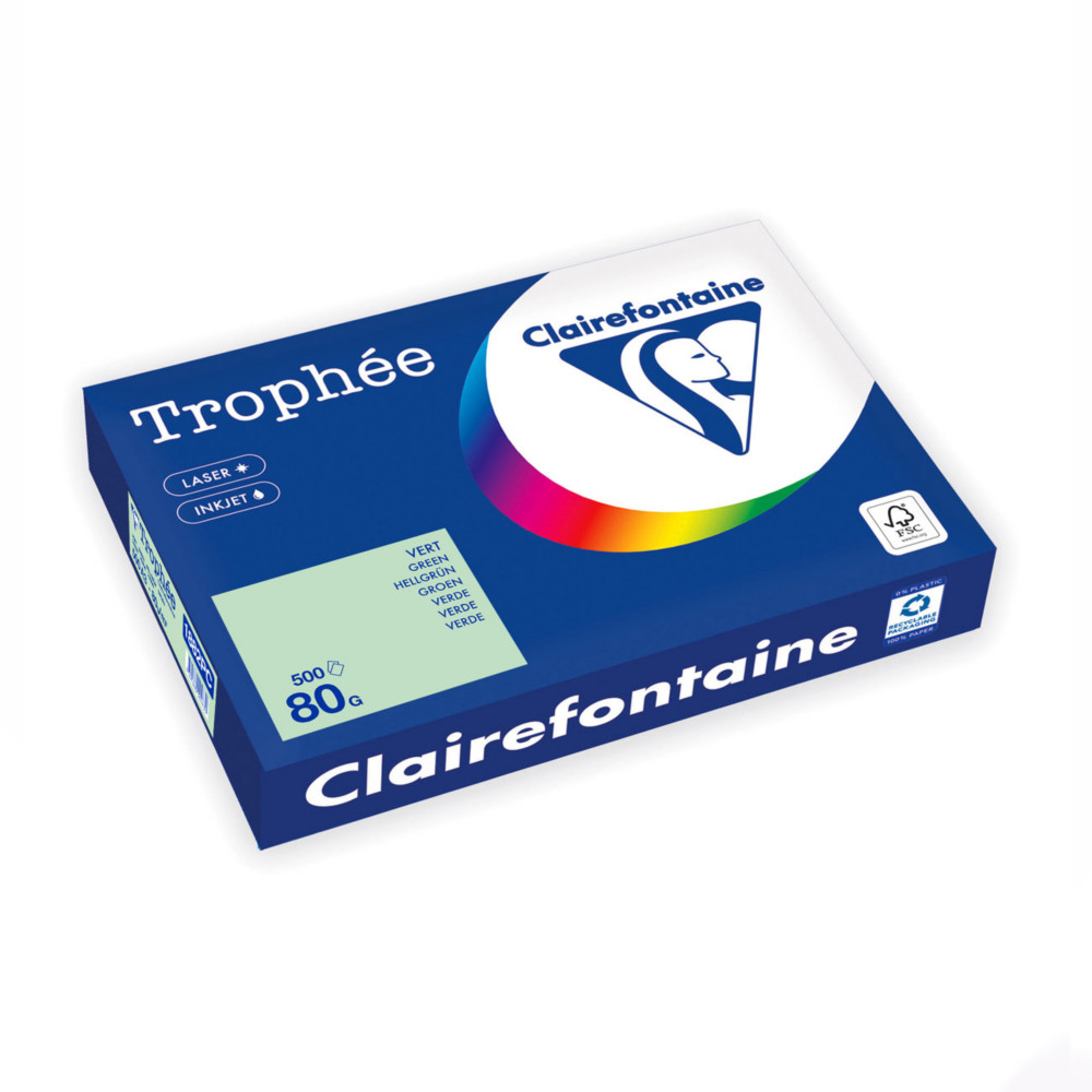 Clairefontaine Papier A3 couleur Trophe - 80g - Ramette de 500 feuilles - Vert