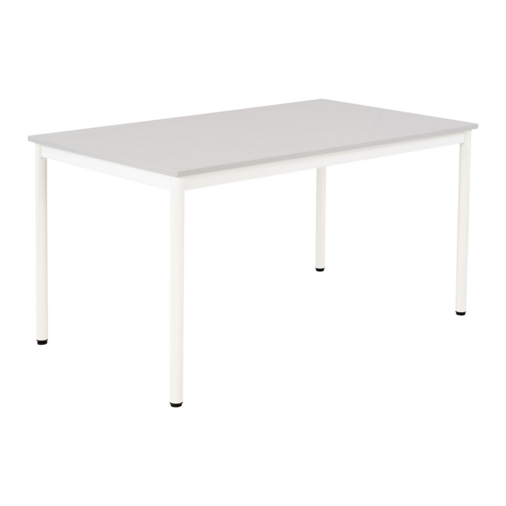 Table de restauration Budget 140 x 80 cm - Plateau stratifi Gris - Pieds mtal Blanc