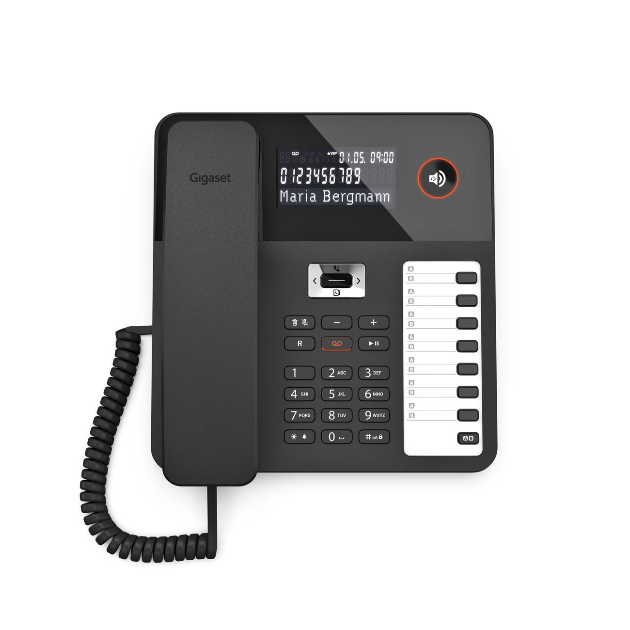 Gigaset Téléphone filaire de bureau avec répondeur DESK 800A - Ecran LED rétroéclairé - Accroche murale - Noir