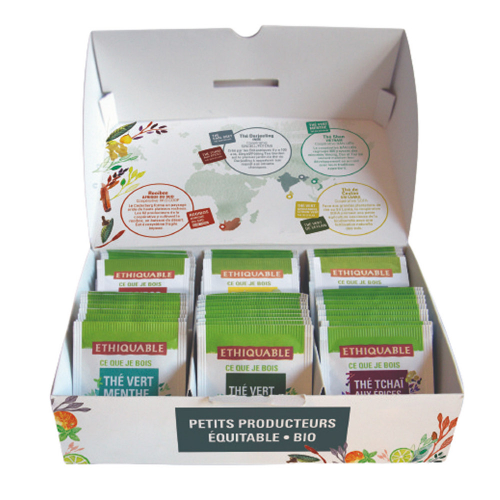 Ethiquable Th Bio et quitable noir et vert - Coffret assortiment de 60 sachets