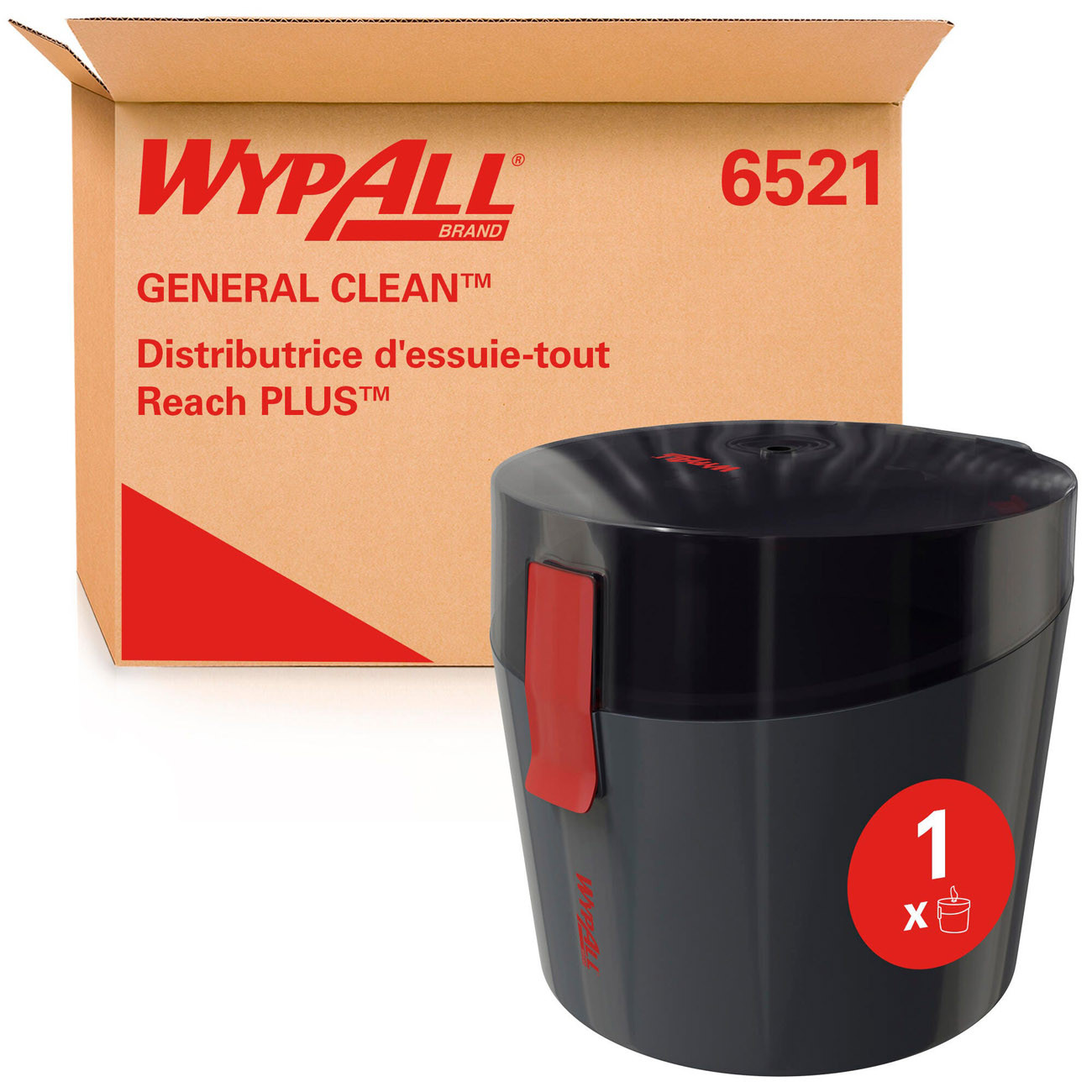 Wypall Reach Plus - Distributeur portable de papier d'essuyage à dévidage central feuille à feuille - 6521 - Pour bobines Wypall Reach - Noir