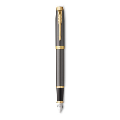 PARKER Stylo Plume IM Prémium Warm Grey GT - Plume en Acier - Gris métallisé et or