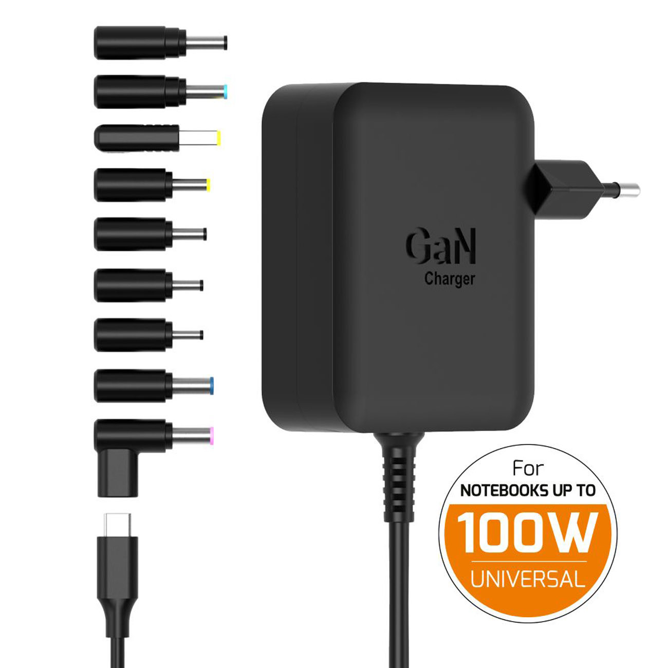 Port Connect Chargeur secteur 100W GAN² Alimentation universelle pour ordinateur portable USB-C - 9 embouts