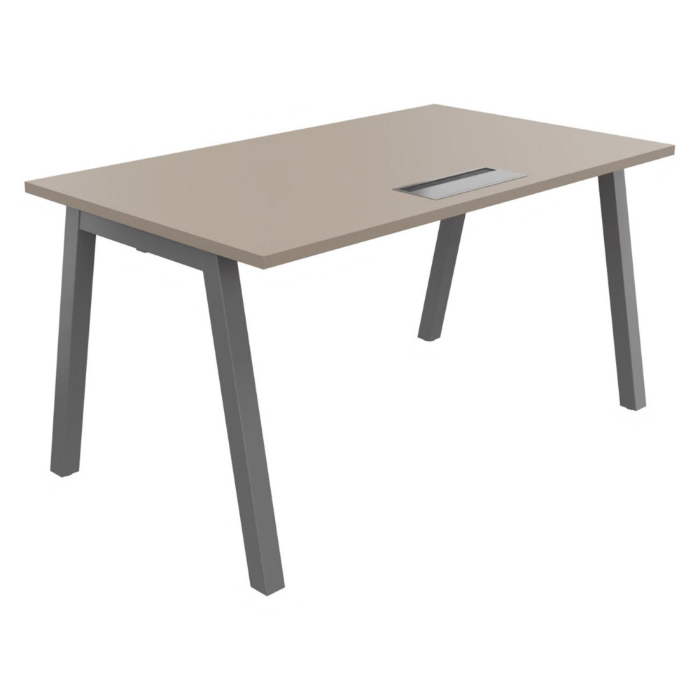 Bureau droit Burocolor A avec trappe d'accs - L.140 x P.80 cm - Plateau Argile - Pieds  Aluminium