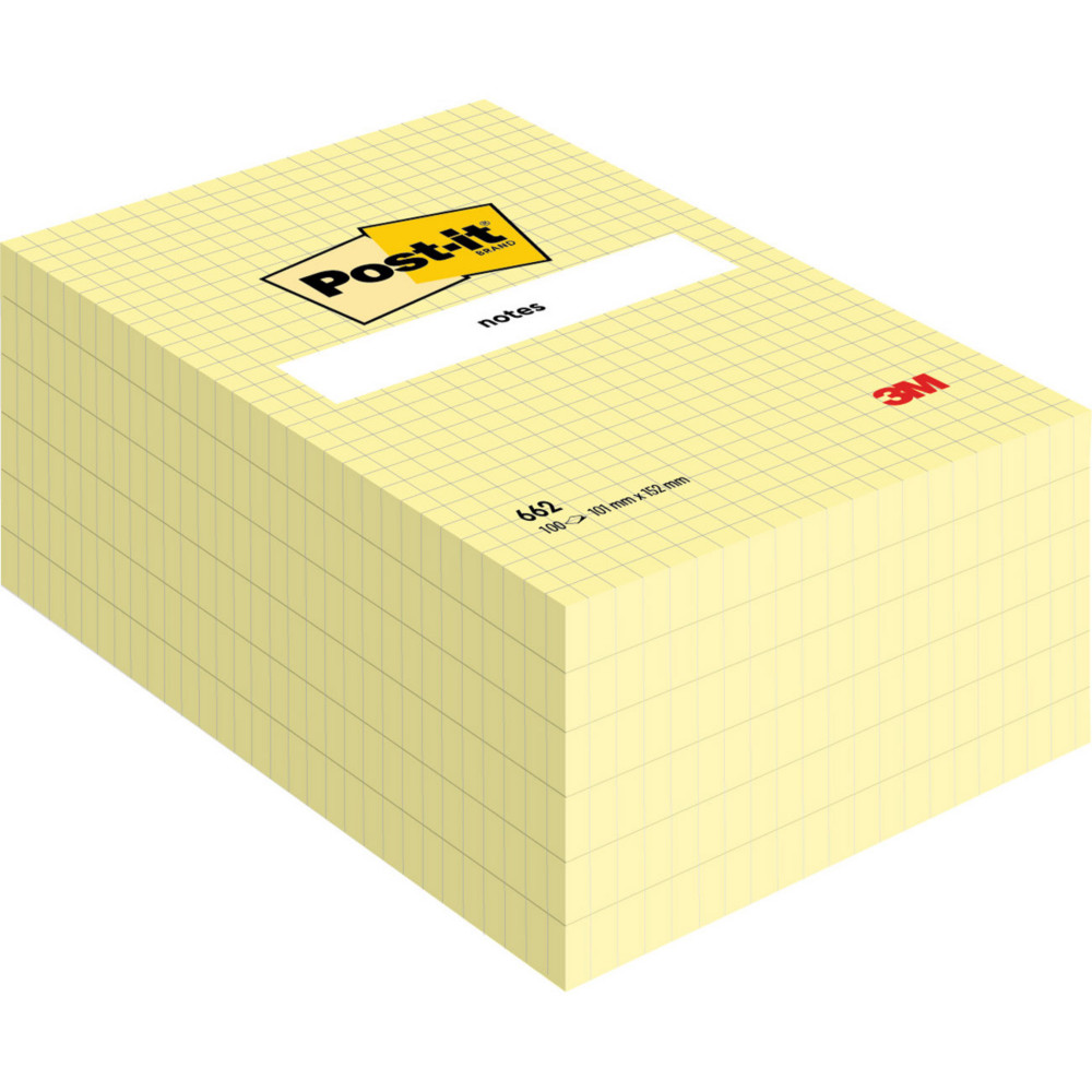Post-it Notes Repositionnables quadrilles rectangle Jaune 102 x 152 mm - lot 6 blocs 100 Feuilles