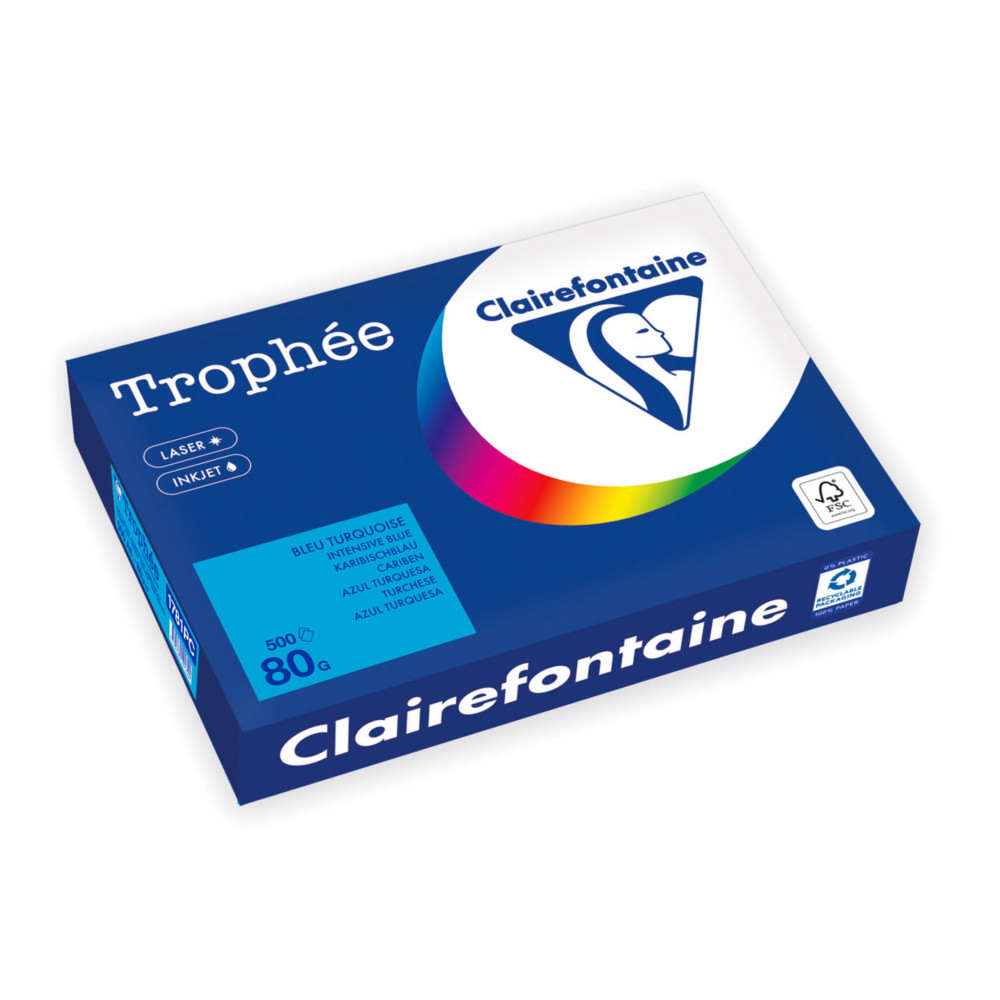 Clairefontaine Papier A4 couleur Trophe - 80 g - 500 feuilles - Bleu Turquoise