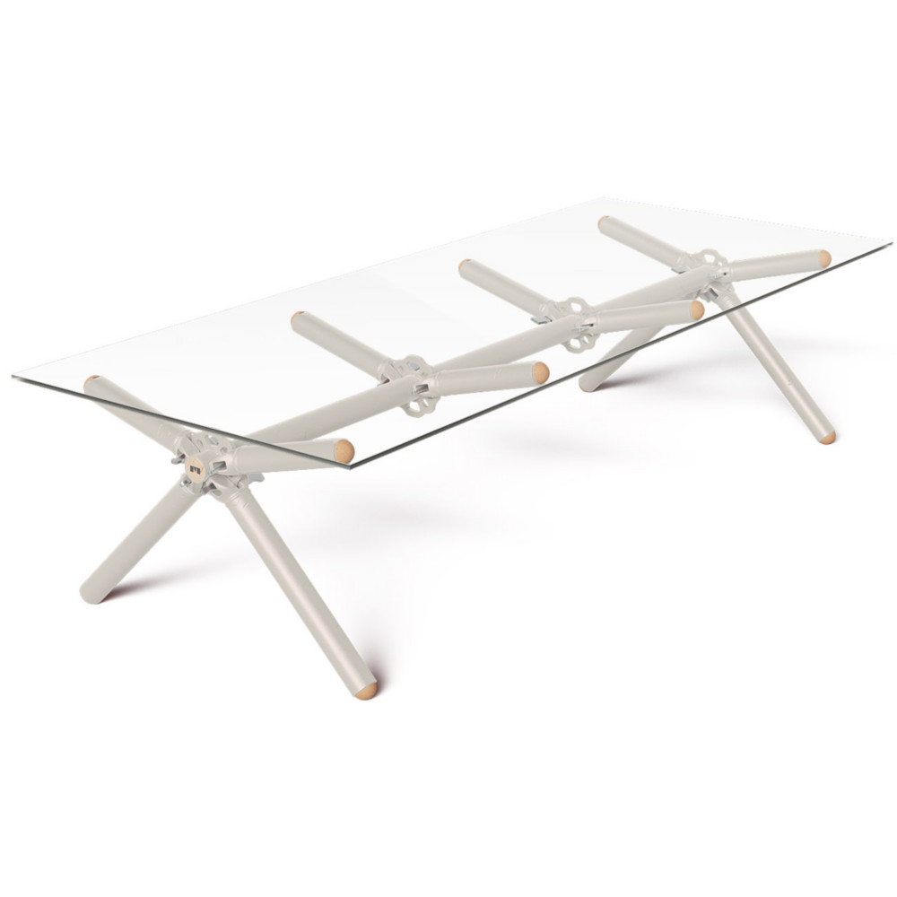 Table basse Xylan 8 personnes L. 200 x l. 80 x H. 50 cm - Plateau en verre - Structure et pieds perle