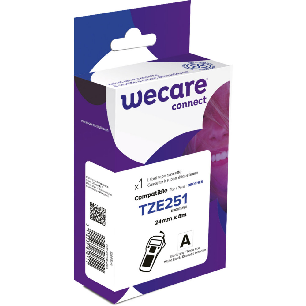 Wecare Ruban compatible Brother TZe-251 - 24 mm x 8 m - Noir sur Blanc