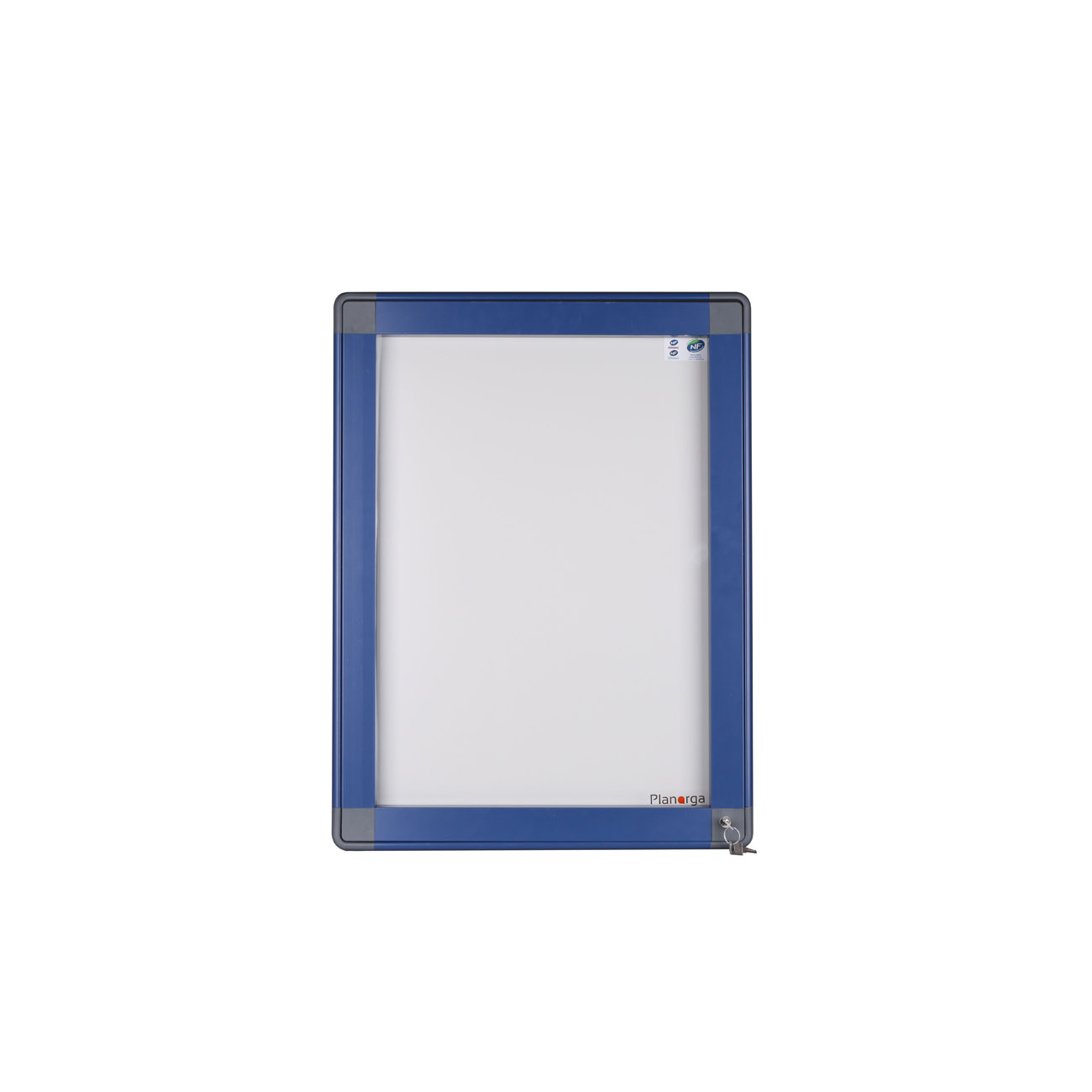 Planorga Vitrine d'extérieur NF haute sécurité porte battante 9 feuilles - Cadre bleu