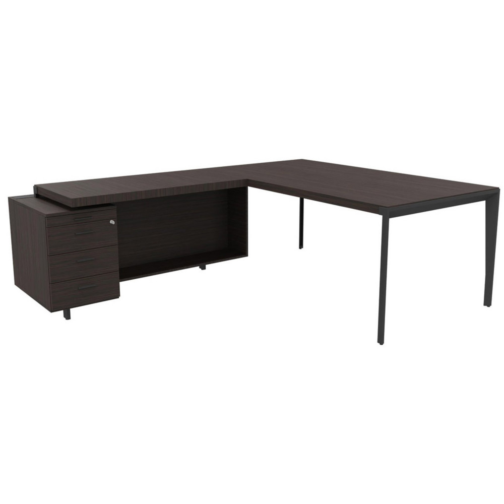 Bureau d'angle direction Arold 212 x 234 avec retour caisson porteur  gauche Placage bois bne - Pitement mtal gris