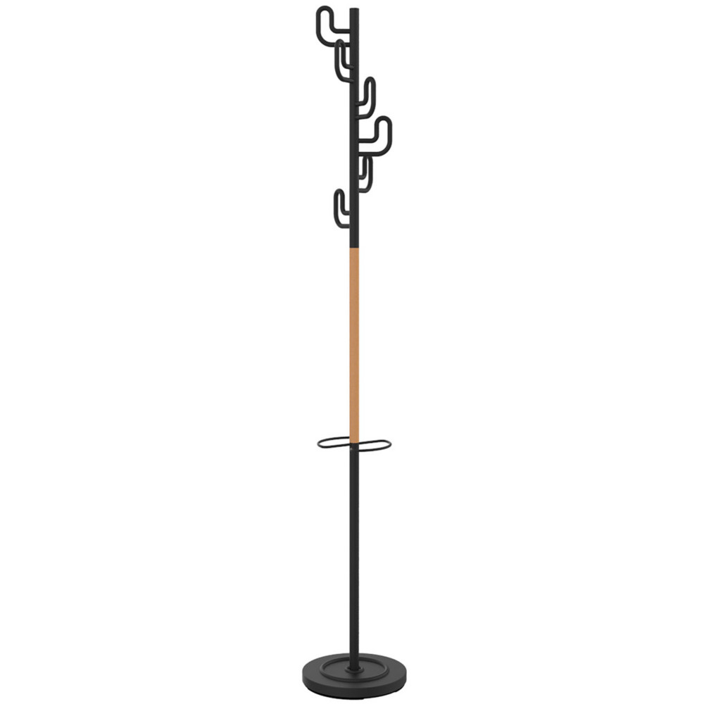 Unilux Portemanteau ICARUS 6 patres et un support parapluie - Finition bois et noir