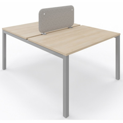 Panneau-écran acoustique frontal Solange pour bureau bench L. 80 x h. 40 cm - Tissu Gris Chiné - Pinces Double Blanches