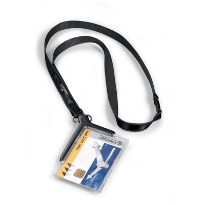 DURABLE Porte-Badge de sécurité DE LUXE Transparent avec cordon textile - Pour 1 carte 54 x 87 mm - Boîte de 10 - Anthracite