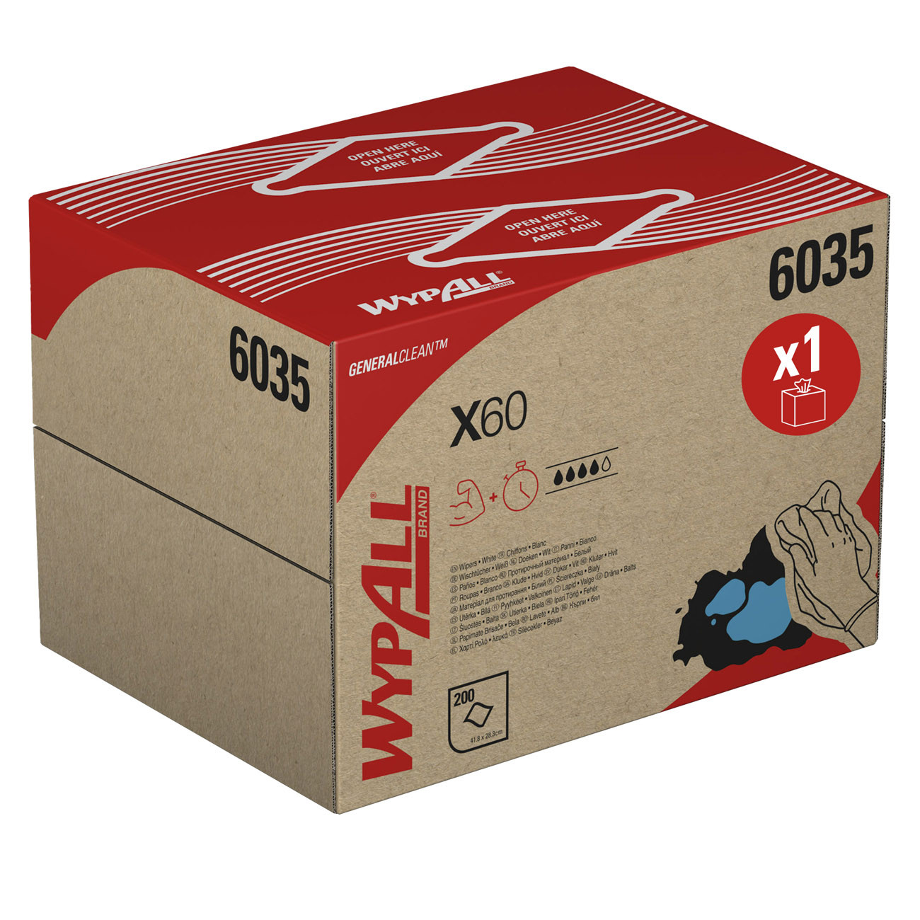 Wypall Chiffons d'essuyage blancs pliés en quatre, simple épaisseur 317 x 420 mm - 6035 - Paquet de 200