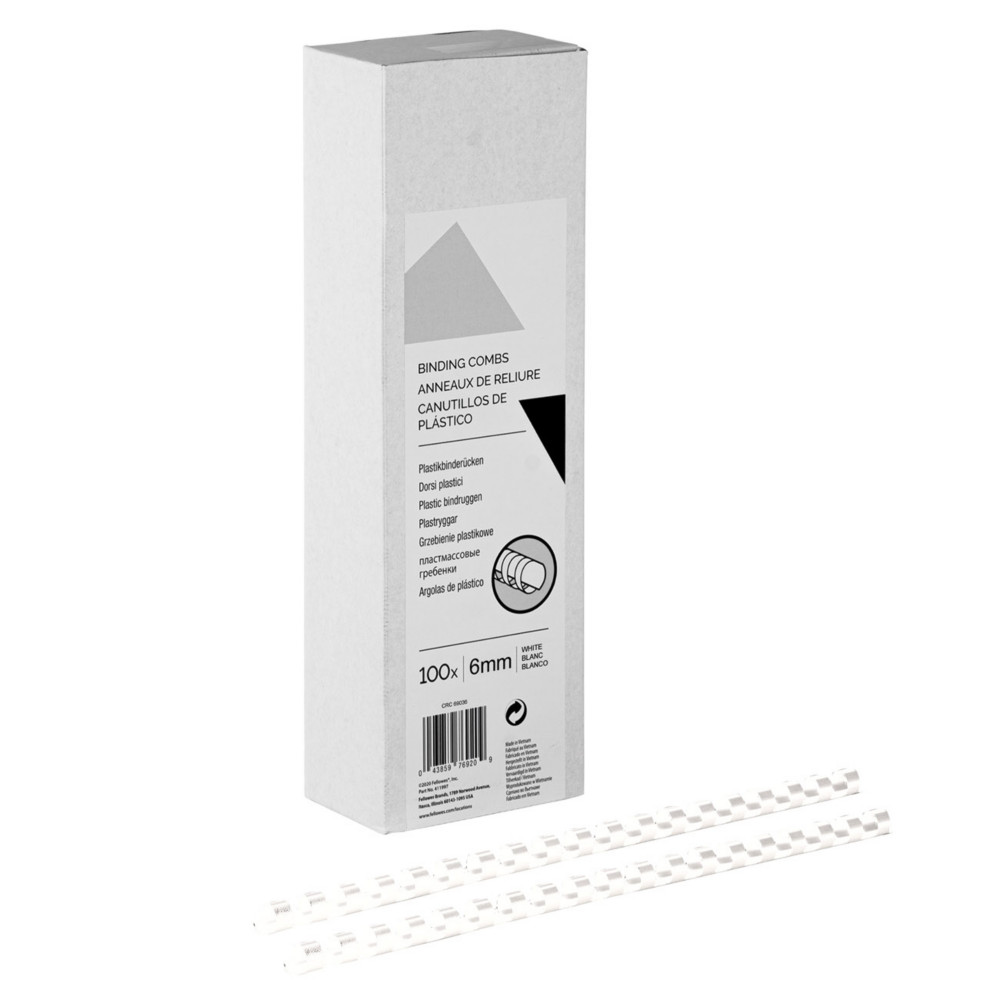 Baguettes de reliure anneaux plastique - 6 mm - Blanc - Bote de 100