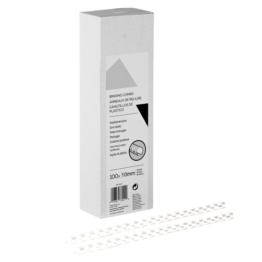 Baguettes de reliure anneaux plastique - 10 mm - Blanc - Bote de 100