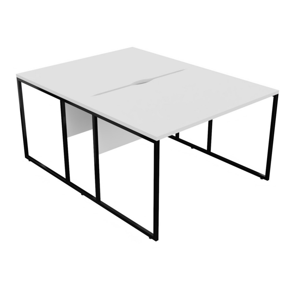 Bureau partag 2 postes Skyline - L.120 x P.160 cm - Plateau Blanc - Pieds Noir