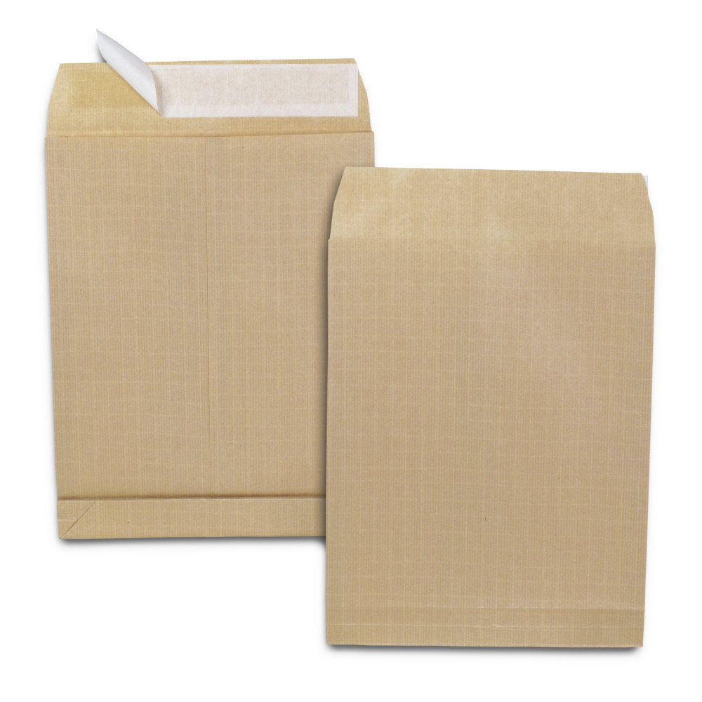 RAJA Pochette kraft brun 260 x 330 mm 120g sans fentre - soufflet 3 cm - autocollante bande protectrice - Lot de 50