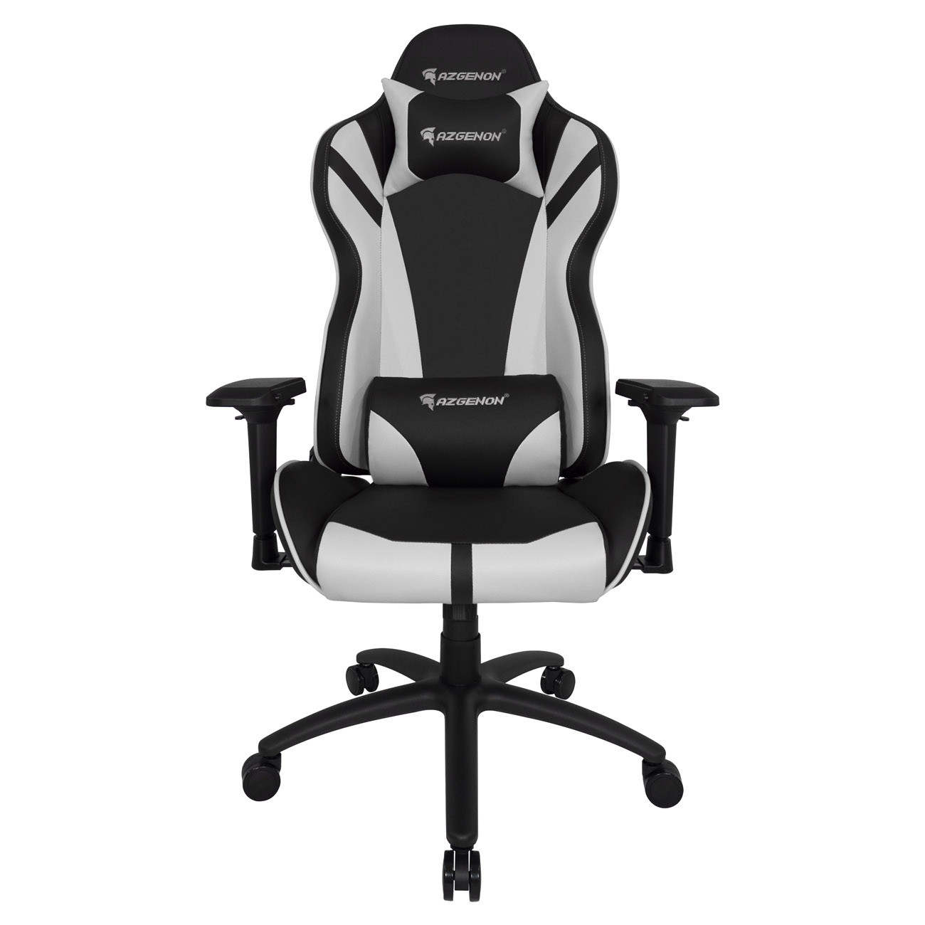 Apollon Fauteuil Gamer ergonomique simili cuir - Accoudoirs 4D + 2 coussins amovibles pour lombaires et tête - Inclinaison et hauteur réglable - Noir et Blanc