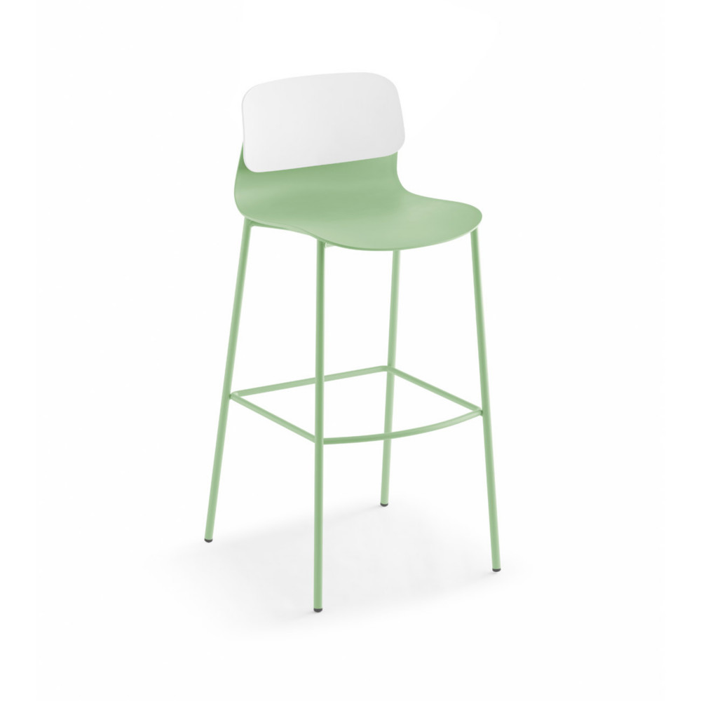 Sokoa Tabouret haut de collectivit Klik en polypropylne - Pieds mtal - Vert / Blanc