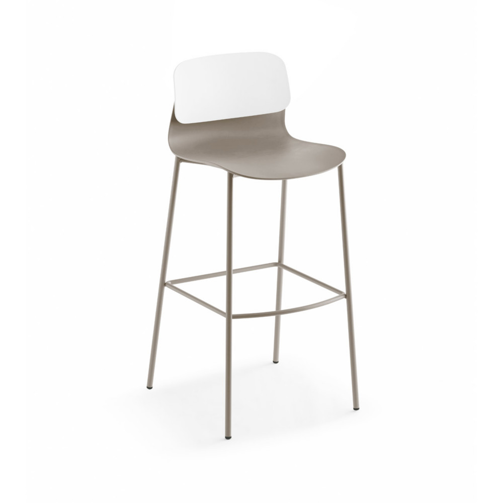 Sokoa Tabouret haut de collectivit Klik en polypropylne - Pieds mtal - Taupe / Blanc