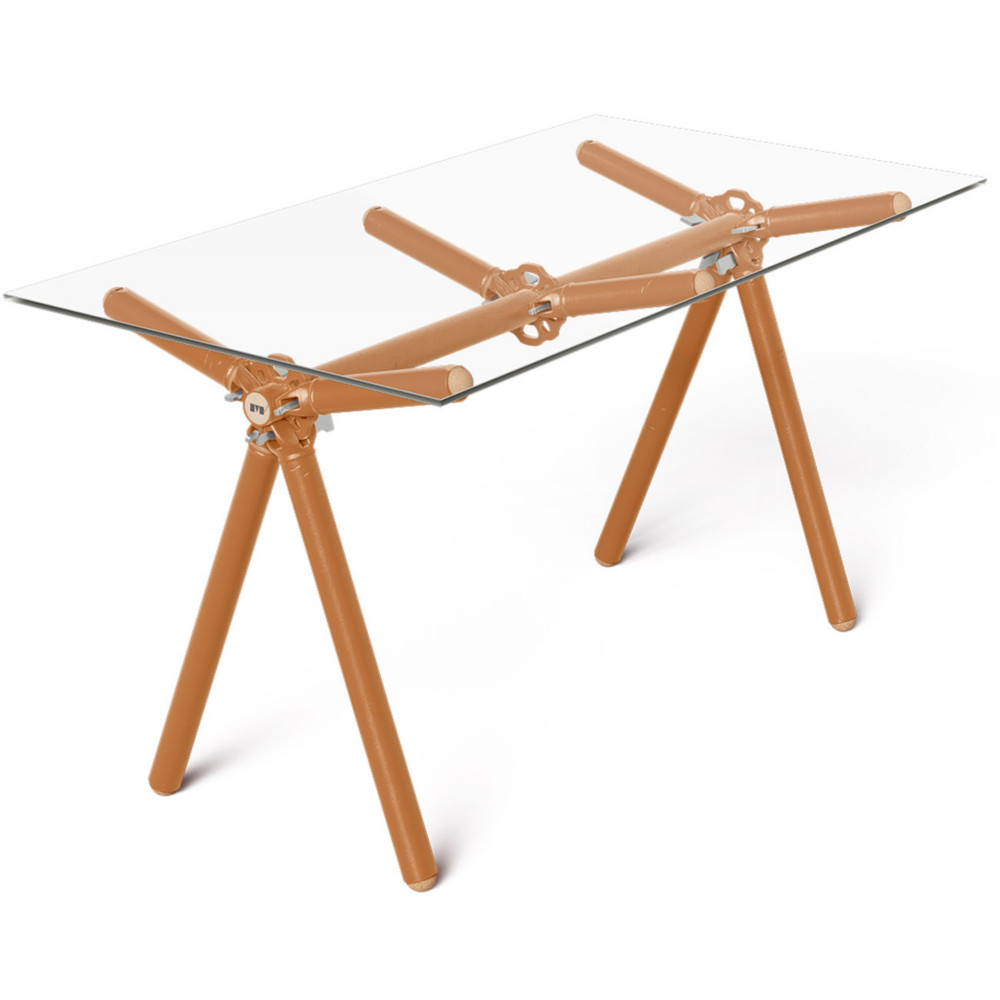 Table haute Xylan 6 personnes L. 140 x l. 75 x H. 74 cm - Plateau en verre - Structure et pieds rouille