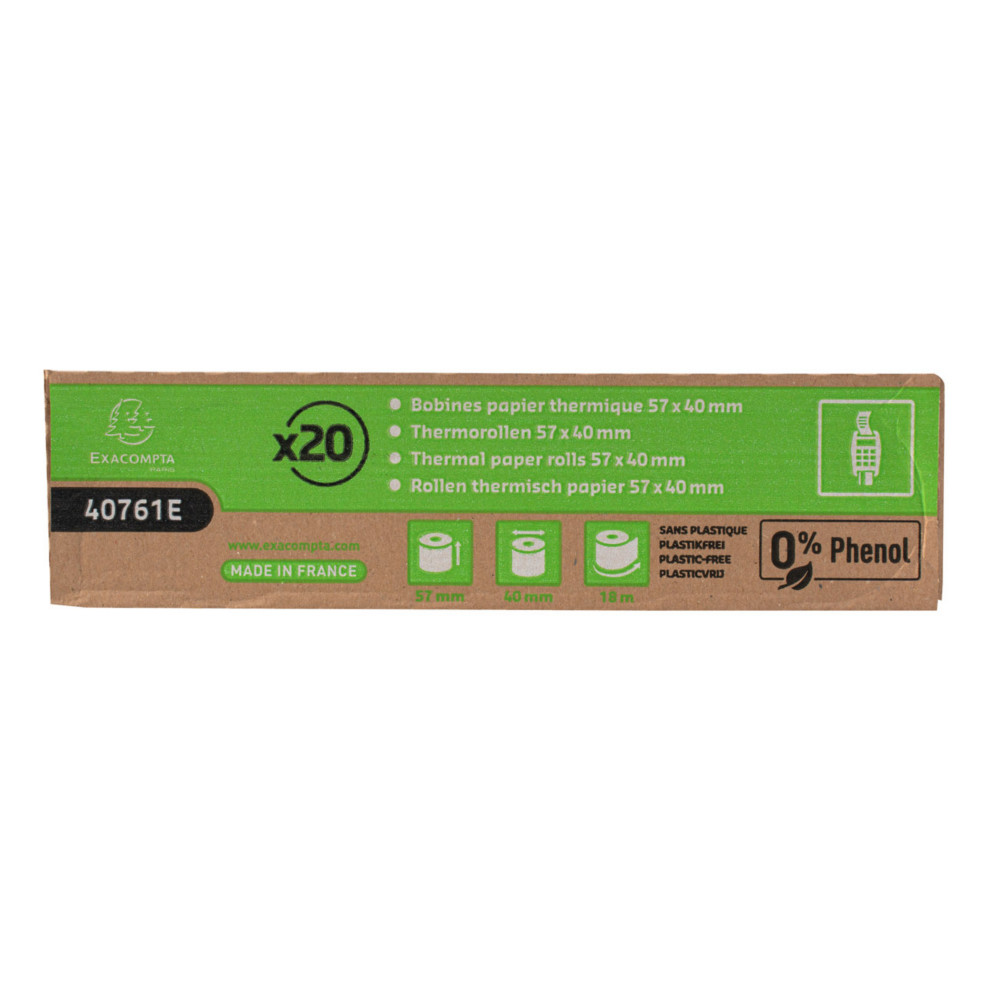 Exacompta Bobine TPE carte bancaire 57 x 40 x 12 mm - Longueur 18M - 40761E - Rouleau papier thermique 1 pli 55g sans phnol, sans plastique - Lot de 20